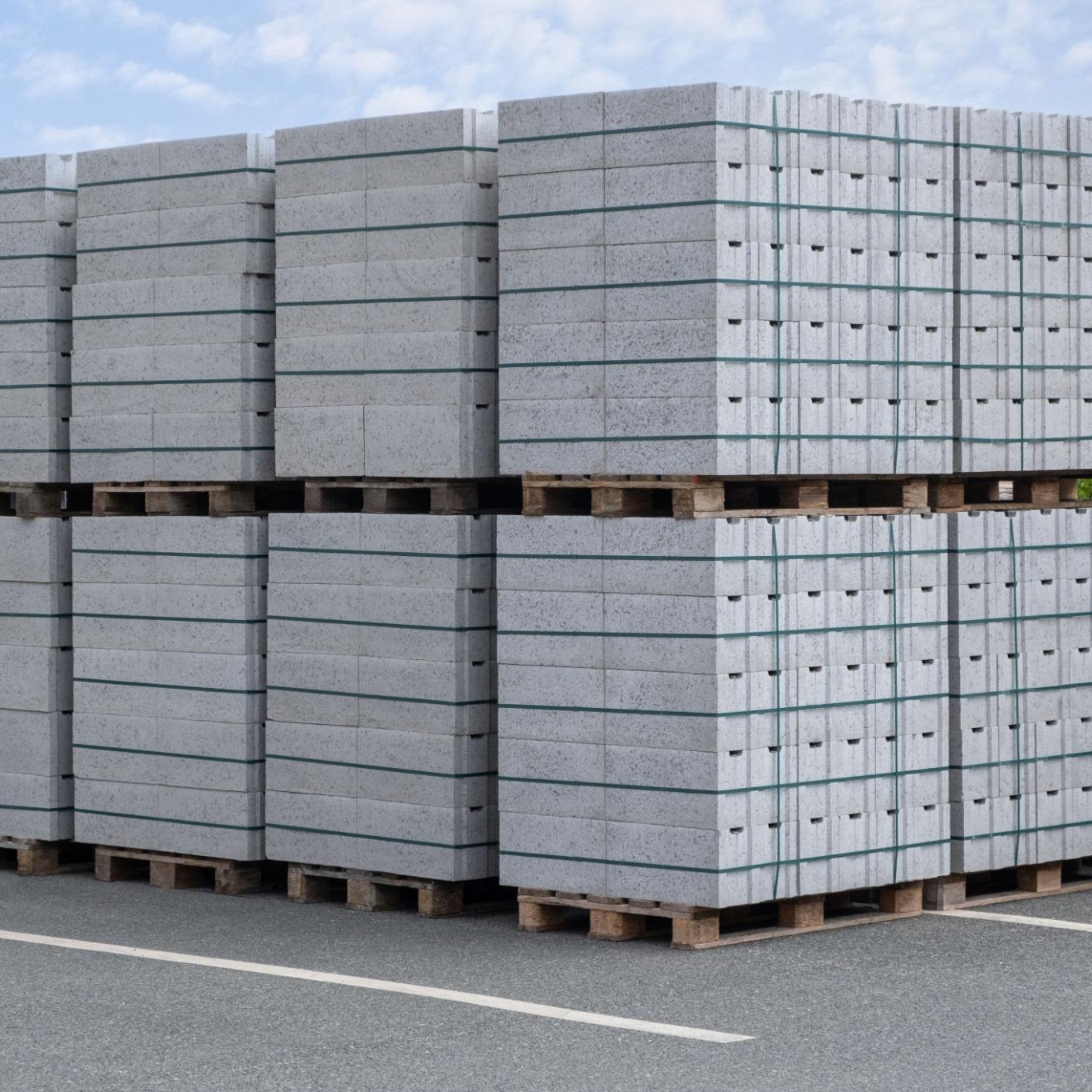 concrete blocks stacked on construction site